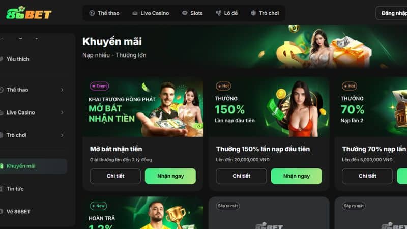 86Bet có nhiều chương trình khuyến mãi hấp dẫn dành cho người chơi mới